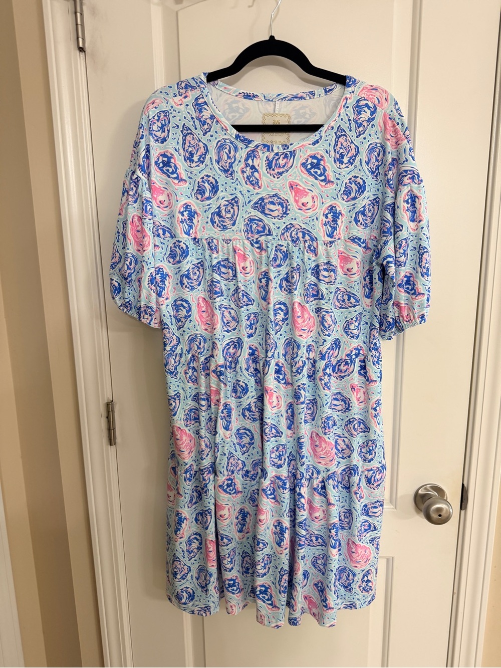 Simply Southern Light Blue Paisley Midi Dress with Pink and Navy Accents